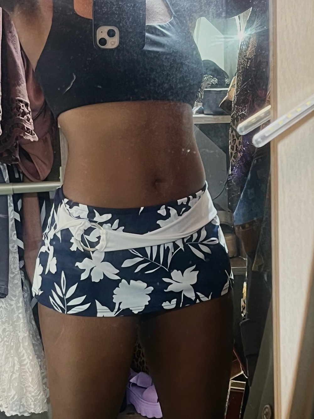 Women’s Navy White Floral Wrap Swim Skort Resort Coastal Old Money